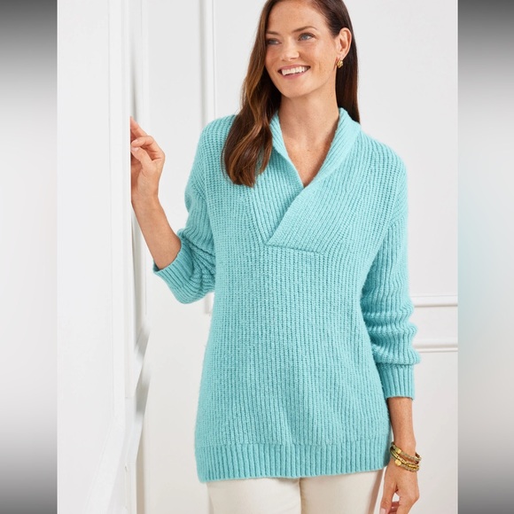 Talbots Wool Blend Shawl Collar Shaker Stitch Sweater M - Picture 1 of 12